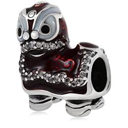 Animal Charms Chinese Lion Dance Charm 925 Sterling Silver Bead for European 3mm Bracelet Jewelry