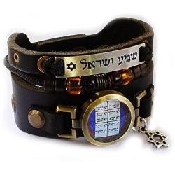 Lost Tribe Designs Hebrew Biblical Ten Commandments Bracelet with Shema Yisrael, Star of David and Beads