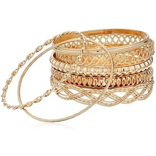 GUESS Womens Six Piece Textured Bangle Set GUESS Womens Six Piece Textured Bangle Set