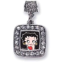 Inspired Silver - Silver Square Charm for Bracelet with Cubic Zirconia Jewelry