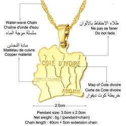 Gold Color Cote Divoire Map Pendant Necklace for Women Men Bijoux Femme Ivory Coast Map Jewelry