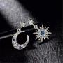 KaFu Gold Moon Star Asymmetrical Drop Earrings Sliver Sun Crystal Dangle Earrings with Rhinestone For Women Girls