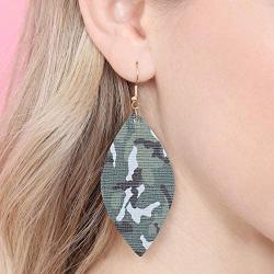 Bohemian Fun Print Leatherette Geometric Drop Earrings - Lightweight Pattern Faux Leather Feather, Petal Leaf, Tie Dye Teardrop, Floral, Leopard Camo Dangles