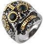 HZMAN Biker Cool Sugar Skull Rings for Men Women, Ruby Eyes Stainless Steel Day of The Dead Gothic Cross Jewelry