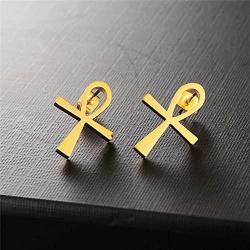 U7 Egyptian Jewelry Set Stainless Steel Ankh Cross or Queen Head Necklace Earrings Set for Women