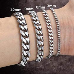 ChainsHouse Men Women Cuban Link Bracelet Stainless Steel/18K Gold Plated Classic 3mm-14mm Wide Miami Curb Chain Wrist Bracelets, 21CM(8.3''), Send Gift Box