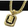 Mens Gold Plated Hip-Hop Iced Cz Black Ruby Jesus Face Pendant 5mm 24'' Cuban Chain Necklace D541