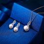 EleQueen 925 Sterling Silver CZ AAA Button Cream Freshwater Cultured Pearl Bridal Jewelry Necklace Earrings Set Ivory