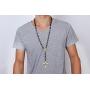 JAJAFOOK Mens Black Stainless Steel Black Gold Silicone Beads Rosary Necklace with Cross Pendant