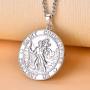 YL St Christopher Necklace Solid 925 Sterling Sliver Personalized Engraved Round Medallion Antiqued Religious Protector Talisman Pendant, Medal/Laced/Locket