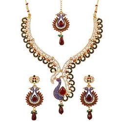 Touchstone Indian Bollywood Handcrafted Traditional Royal Mughal Kundan Polki Meenakari Enamel Colorful Wedding Designer Jewelry Long Necklace Set in Gold and Silver Tone for Women.