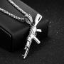 Greendou Fashion Mens Jewelry Hip Hop Titanium Stainless Steel AK-47 Gun Pendant Necklace with 24'' Rolo Chain