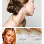Hanpabum 4 Pairs Curved Threader Dangle Earrings for Women Girls Drop Hoop Bar Arrow Statement Earrings Set