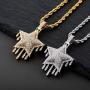 TOPGRILLZ 14K Gold Plated Simulated Diamond CZ Drop Pentagram Pendant Chain for Men and Women Necklace Hip Hop Jewelry