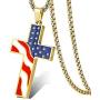 Hahafash American USA Flag Cross Day Gift Stainless Steel Patriotic Cross Religious Pendant Necklace Jewelry for Men Women