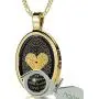 Nano Jewelry Gold Plated Silver Love Necklace I Love You in 120 Languages Pendant Inscribed in 24k Gold in Miniature Text onto a Romantic Oval Black Onyx Gemstone for Women, 20'' Figaro Chain