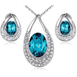 [Presented by Miss New York] Leafael''Angels Teardrop'' Made with Premium Crystals Blue Zircon Jewelry Set Earrings Necklace, 18'' +2'', Nickel/Lead/Allergy Free, Luxury Gift Box