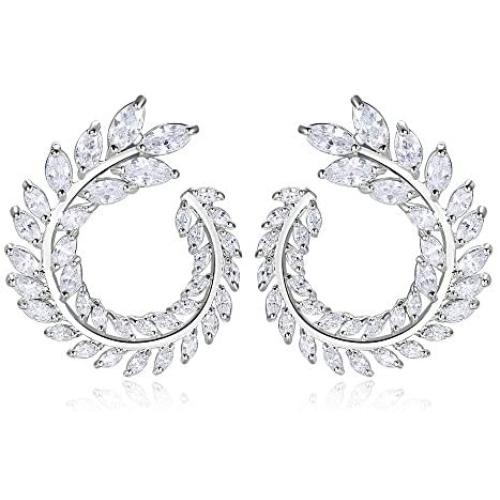 18ct Gold Plated Ladies Earrings.Designer Style Ladies Earrings with white crystal. Womens Jewelry. (TRUDY)