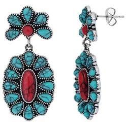 Cowlyn Turquoise Earring Green Bohemian Style Flowers Dangle Drop Exaggerated Retro Ladies 925 Silver Handmade Valentine Women Jewelry
