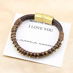 MEMGIFT I Love You Morse Code Leather Bracelets for Men Funny Inspirational Gifts for Her Mom Son Daughter Sister Wrap Bracelet
