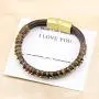 MEMGIFT I Love You Morse Code Leather Bracelets for Men Funny Inspirational Gifts for Her Mom Son Daughter Sister Wrap Bracelet
