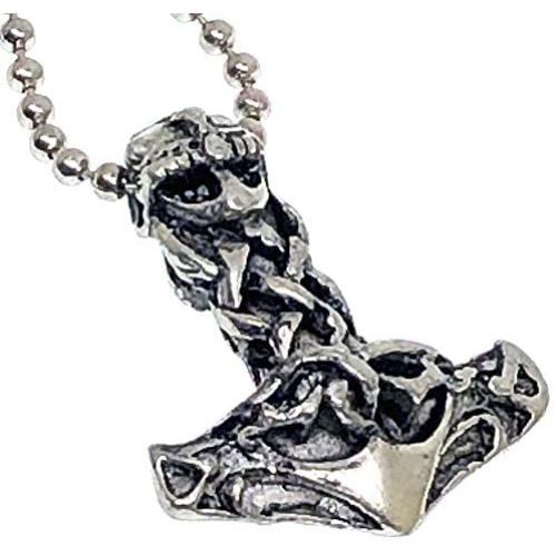 Celtic Mjolnir Norse Viking Jewelry Mjölnir Knight Thors Hammer Thor Odin Asgard Asatru Protection Amulet Unisex Boys Mens Pewter Polished Pendant Necklace for men w Silver Ball Chain