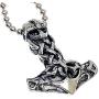 Celtic Mjolnir Norse Viking Jewelry Mjölnir Knight Thors Hammer Thor Odin Asgard Asatru Protection Amulet Unisex Boys Mens Pewter Polished Pendant Necklace for men w Silver Ball Chain