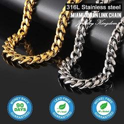 Jewelry Kingdom 1 Cuban Chain Necklace or Bracelet Silver 15MM Chunky Heavy Stainless Steel Miami Curb Link Jewelry 8-30 inch