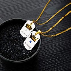 Fashion Ahead 2pcs Couple Necklaces Gold Crown Tag Her King and His Queen Pendant Necklaces Stainless Steel Matching Set Jewelry Gifts