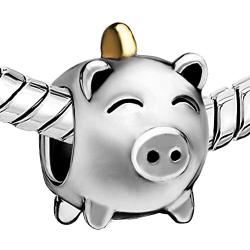 CharmSStory Silver Plated Cute Pig Charm Beads for Bracelets