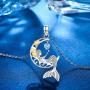 Mermaid Necklaces for Women 925 Sterling Silver Sea Mermaid Crescent Moon Star Necklace for Women ,Bule Cubic Zircon little Mermaid Jewelry for Teen Women Birthday Gift