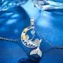 Mermaid Necklaces for Women 925 Sterling Silver Sea Mermaid Crescent Moon Star Necklace for Women ,Bule Cubic Zircon little Mermaid Jewelry for Teen Women Birthday Gift