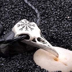 Davitu Vintage Raven Skull Pendant Necklace Silver Color Crow Head Skeleton Amulet Men Necklace Fashion Punk Prayer Jewelry