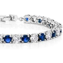 Gem Stone King Sparkling 7 Inch Blue and White Round Cubic Zirconia Tennis Bracelet