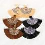 Bohemian Fan Fringe Thread Tassel Drop Earrings - Statement Half Circle, Clover Leatherette, Flower, Quatrefoil Chandelier Dangles