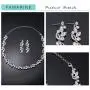 FAMARINE Silver Bridal Jewelry Set, Clear Crystal Wedding Drop Earringsnd Necklace for Bride Bridesmaid
