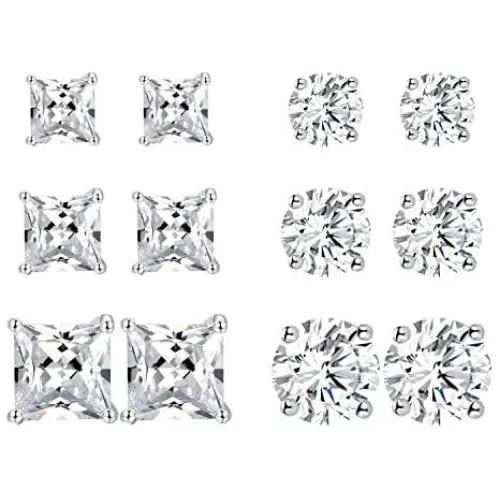 6 Pairs 18K Gold Plated Cubic Zirconia Stud Earrings Set Princess Round Clear Sparkling CZ Hypoallergenic Jwerlry for Women Men 6 Pairs 18K Gold Plated Cubic Zirconia Stud Earrings Set Princess Round Clear Sparkling CZ Hypoallergenic Jwerlry for Women Men