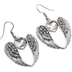 Womens Guardian Angel Wings Heart Dangle Drop Earrings Biker Jewelry