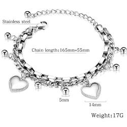 Jude Jewelers Stainless Steel Heart Charm Box Chain Adjustable Size Strand Bracelet