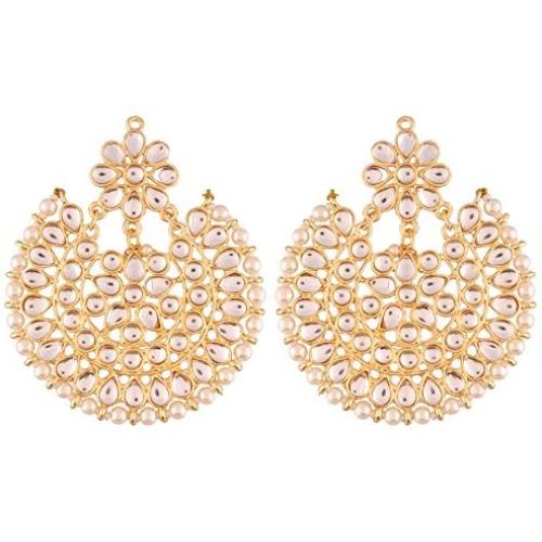 I Jewels Indian Bollywood Jewelry Round Ethnic Kundan Bridal Earrings for Women