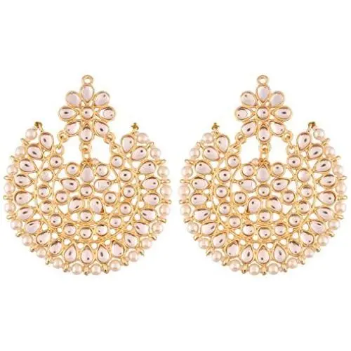 I Jewels Indian Bollywood Jewelry Round Ethnic Kundan Bridal Earrings for Women