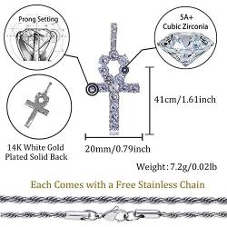 TOPGRILLZ 14K Gold Plated Iced Out CZ Lab Diamond Ankh Cross Egyptian Pendant for Men and Women with 24'' Stainless Steel Chain Necklace