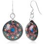 SUVANI Sterling Silver Hand Blown Murano Glass Multi-Colored Magic Mandala Flower Round Dangle Earrings