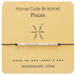 JOOVAYUN Morse Code Friend Bracelets 12 Constellation Zodiac Friendship Bracelet for Couples Women Girls Men Astrology Horoscope CZ Jewelry Gift for her with Secret Message