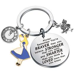 BAUNA Alice in Wonderland Inspired Gift Wonderland Keychain Always Remember You’re Braver Than You Believe BFF Friendship Jewelry