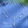 Fairyu Womens Wedding Necklaces Crystal Long Dangle Necklace Earrings Set Silver Bride Rhinestone Necklaces Earrings Drop Jewelry Dainty Y Pendant Necklace for Bridal
