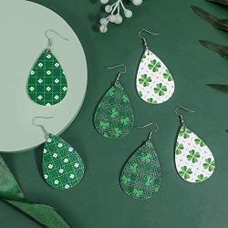 Leather Earrings for Women Girls MTSCE St Patricks Day Party Faux Leather Green Earrings Teardrop Dangle Earrings Set Fashion Jewelry