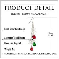 RareLove Three Layered Christmas Ring Bell Piercing Dangle Earrings Snowman Snowflake Silver Plated Alloy Holiday Jewelry For Women Girls