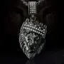 Aiyo Fashion Hip Hop Jewelry Crown Lion Head Pendant Iced Out Clear Rhinestones Curb Cuban Chain Stainless Steel Necklace
