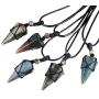 SUNYIK Hexagonal Crystal Point Pendant Necklace for Women Men, Handmade 6 Faceted Healing Crystal Amulet Macrame Jewelry for Unisex, Adjustable